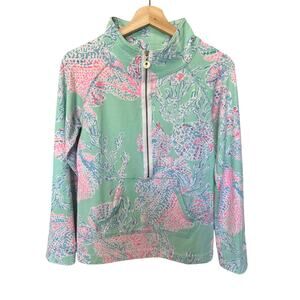 Lilly Pulitzer Popover Half Zip Sweater Blue Pink Pattern Print Size Small